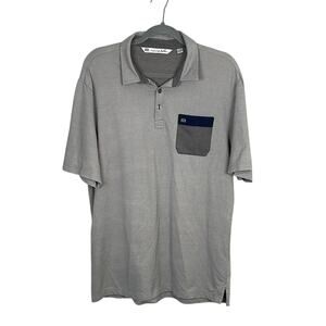 Travis Mathew Gray and Blue Polo Shirt with front pocket golf casual size large